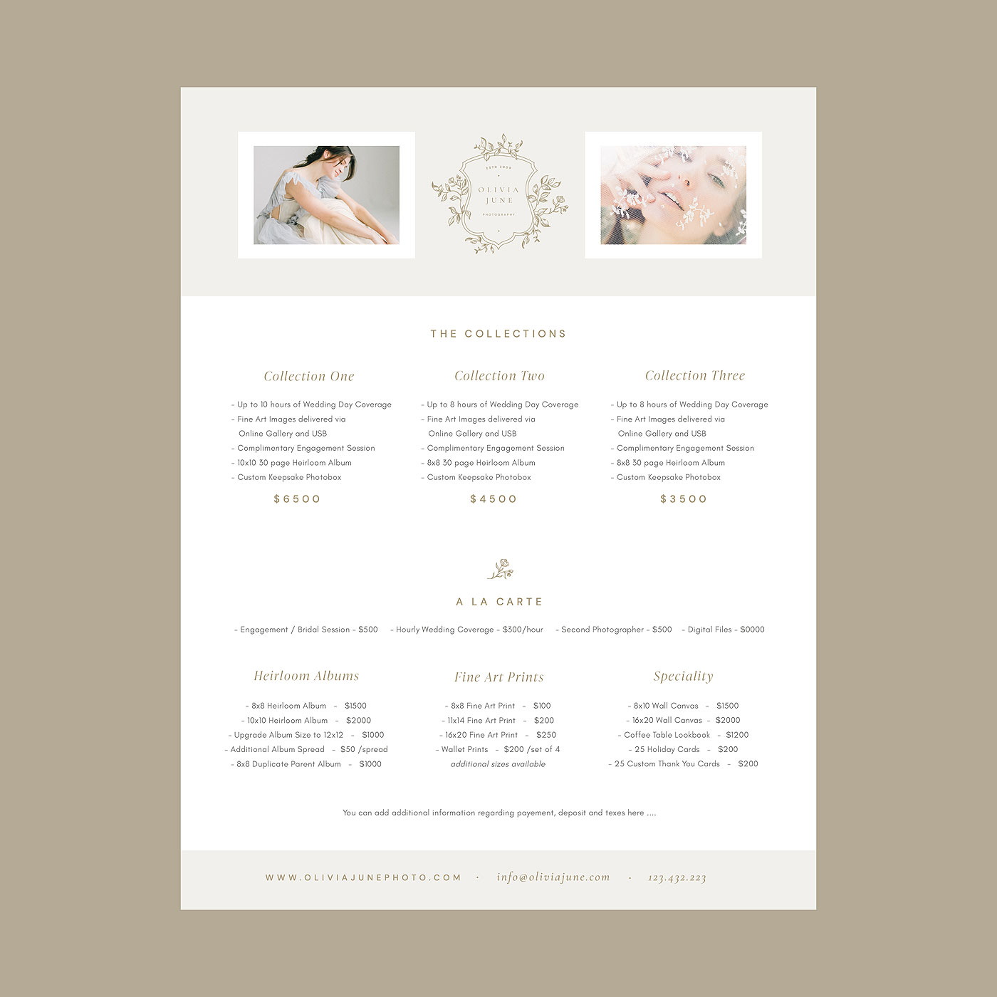 Olivia June 8×11 Pricing Guide Template - Oh Snap Boutique